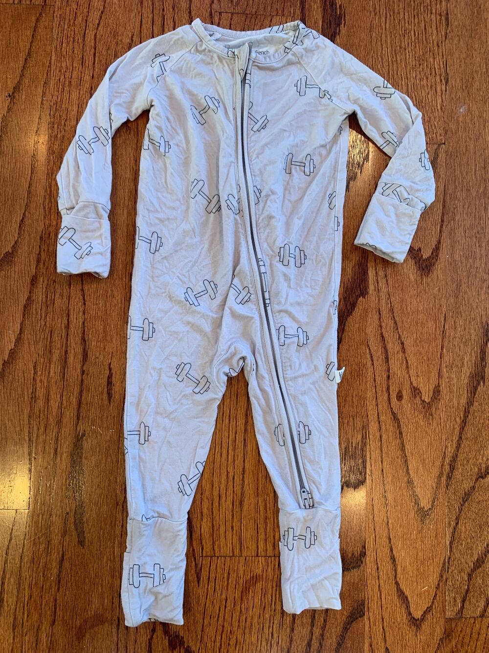 Forever French Dumbbell Weights Print Bamboo Zip Up Pajamas | Lt Gray | 6-12M